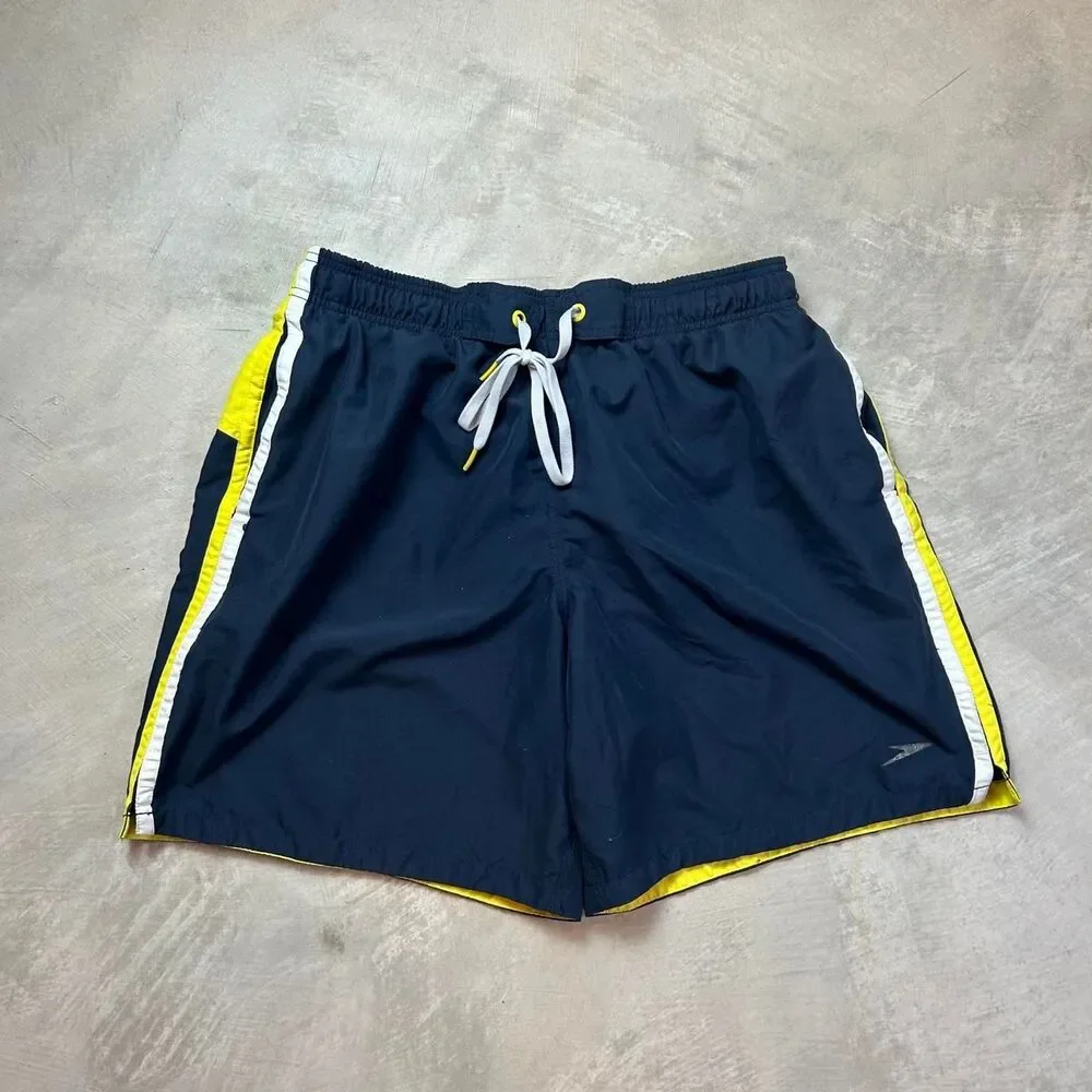Speedo Men's Navy and Blue Swim-briefs-shorts